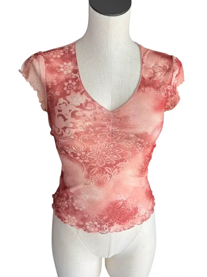 Y2K Sheer Self Esteem Ruched Baby Tank size Small