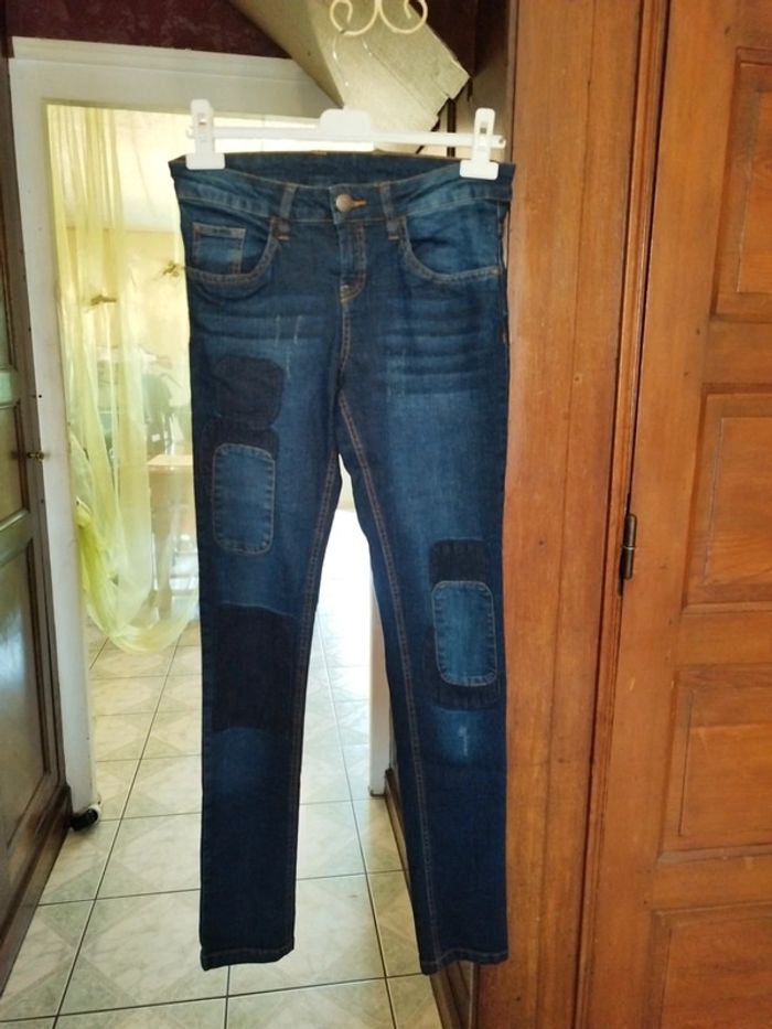 Jeans bleu foncé skinny droit patchwork L/40 - photo numéro 2