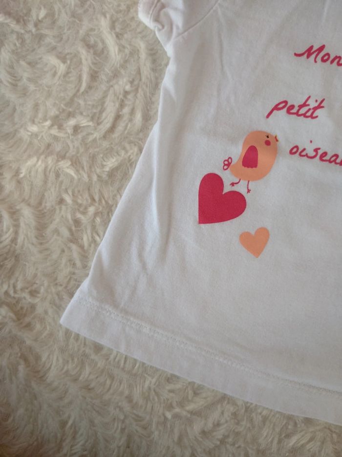 Tee shirt chemise manches courtes Fille 6 mois cœur mon petit Oiseau 100% coton - photo numéro 6