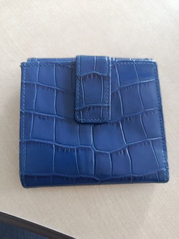 Porte monnaie porte cartes Longchamp roseau croco bleu 