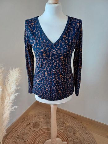 Blouse bleue marine Fleurie Camaieu taille S/M 36/38
