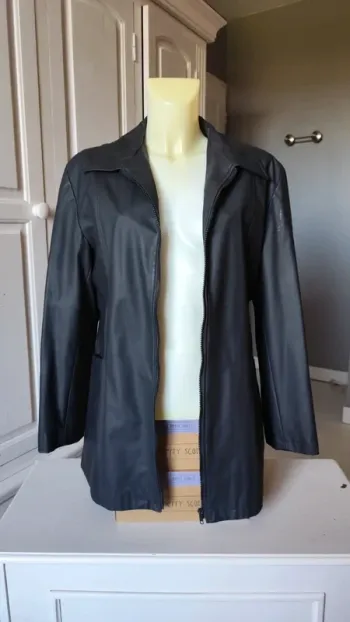 Blazer/Manteau long demi saison noir en similicuir T4 (T38/40/42) - Cache Cache