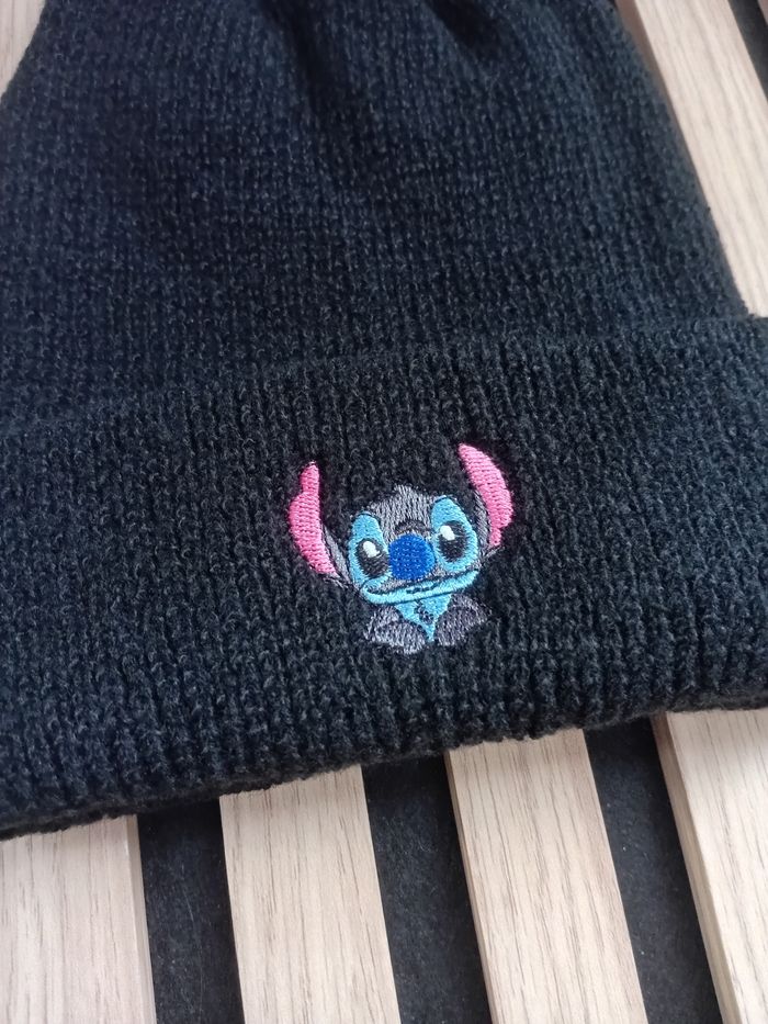 Bonnet hiver noir brodé stitch taille unqiue - photo numéro 2