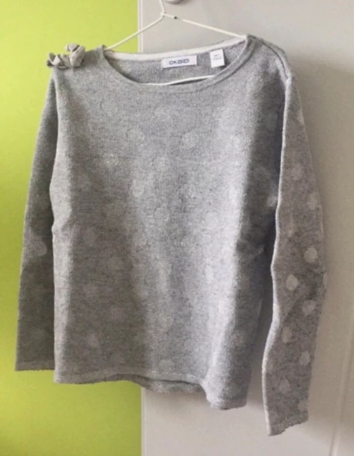 Pull fille gris à pois brillants fille 6 ans okaidi - photo numéro 2