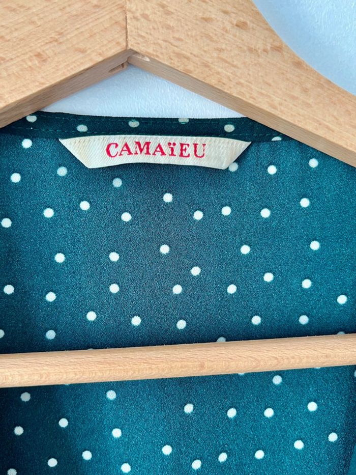 Chemisier vert à pois blancs Camaïeu 38 - photo numéro 2