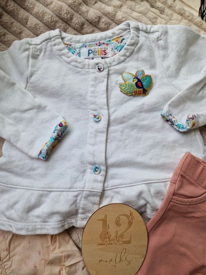Ensemble gilet blouse et legging blanc et rose bébé fille - photo numéro 3