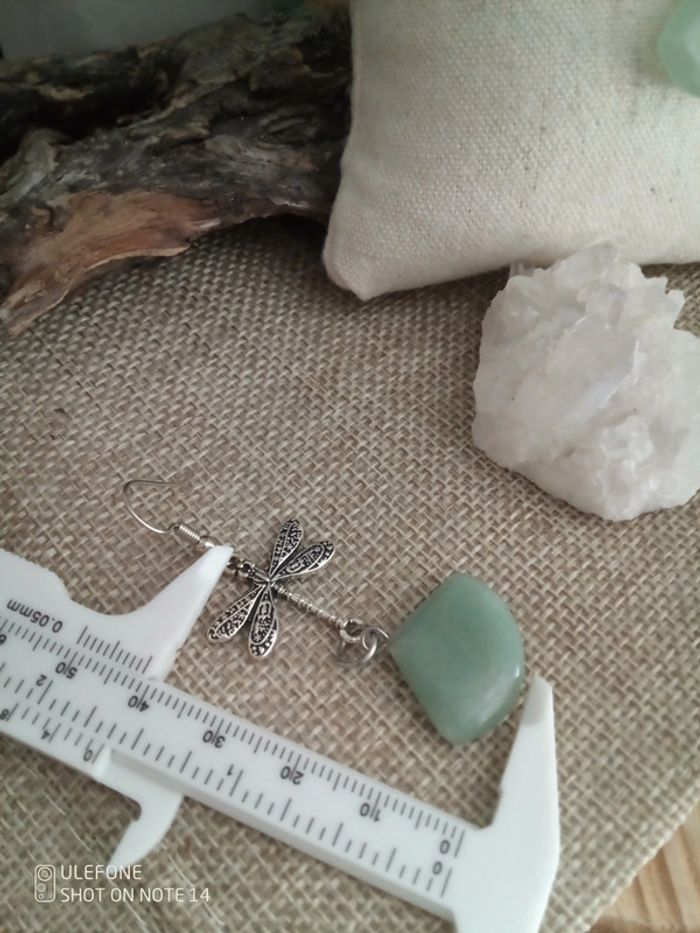 Boucles d'oreilles bohèmes libellules pierres d'aventurine naturelles - photo numéro 2