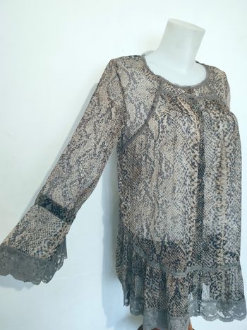 Tunique en voile transparent imprimé animal et dentelle