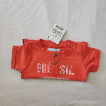 T-shirt bébé Gémo 3 mois orange neuf “Brasil Surf Holidays”
