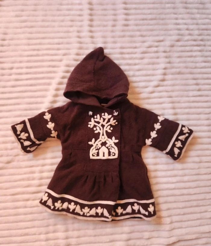 DPAM Manteau bébé fille 1 an – Laine marron chaud avec bonnet assorti - photo numéro 2