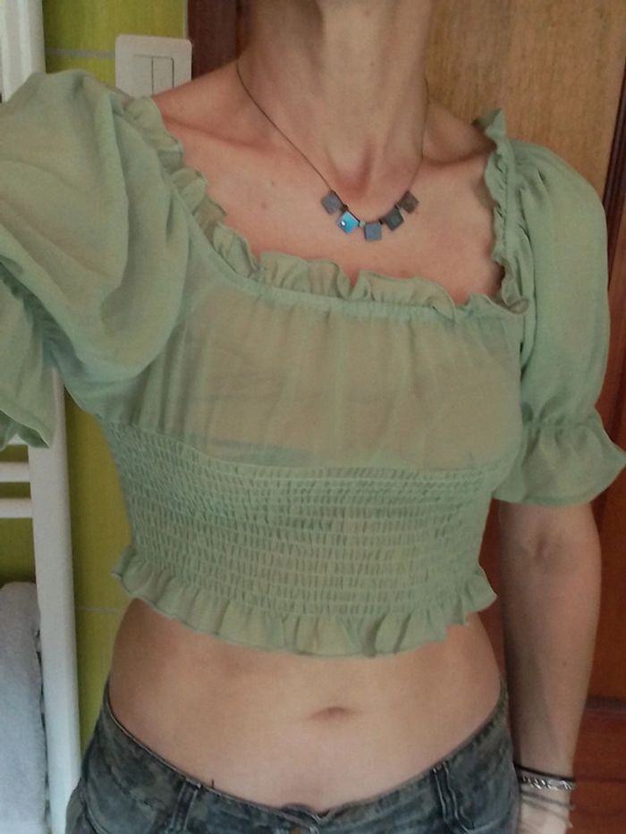 Blouse femme croq top verte claire Shein - photo numéro 2