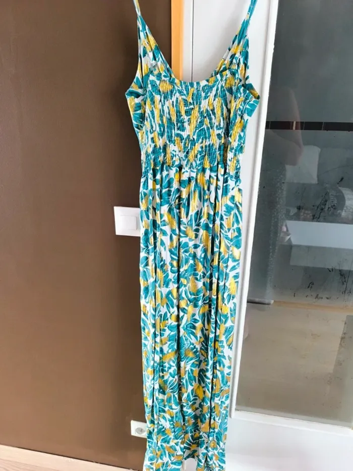 Robe longue imprimée tropicale verte et dorée femme 40/42 - photo numéro 6