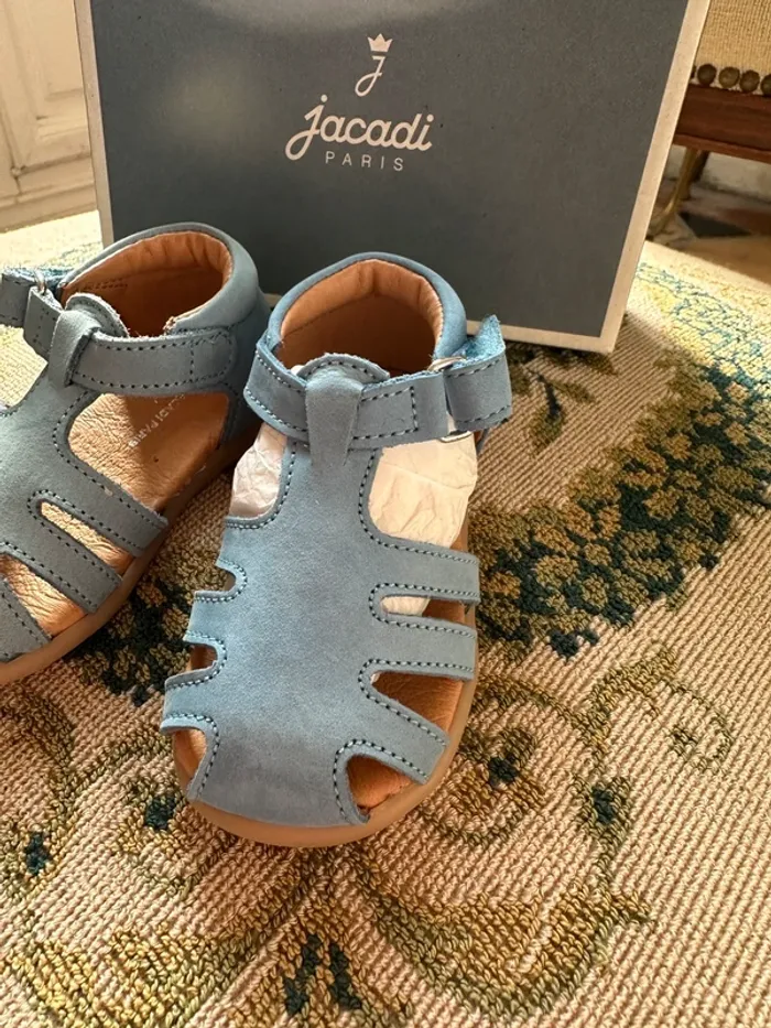 NEUF Chaussures sandales cuir Jacadi bleu ciel clair garçon 18 bébé Caramel - photo numéro 3