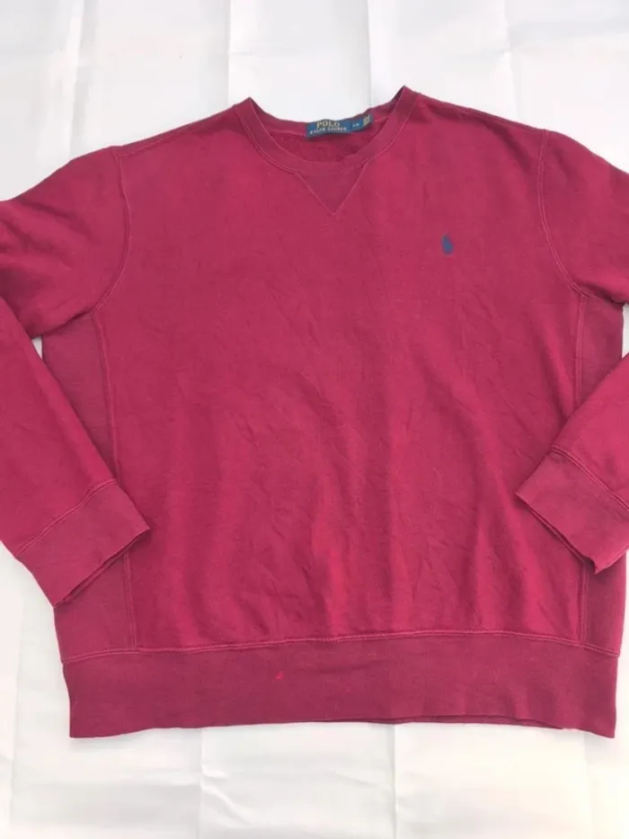 Pull col rond homme taille L Ralph Lauren bordeau logo bleu marine - photo numéro 3