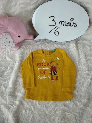 Tee shirt chemise manches longues Fille 3/6 mois "Thé rock princess of Scotland" 100% coton