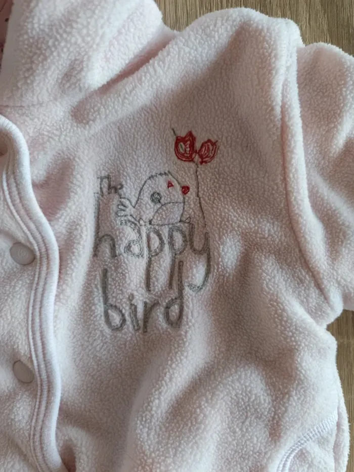 Manteau chaud veste polaire à capuche rose oiseau bébé fille 6 mois Kitchoun - photo numéro 4