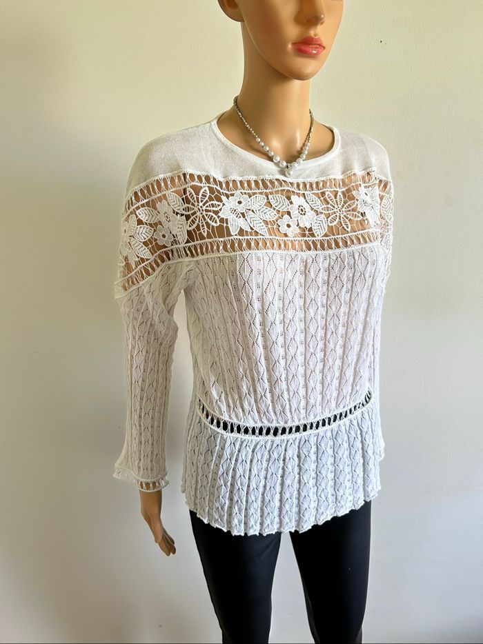 Pull léger blanc à manches longues Morgan taille S TBE - photo numéro 2