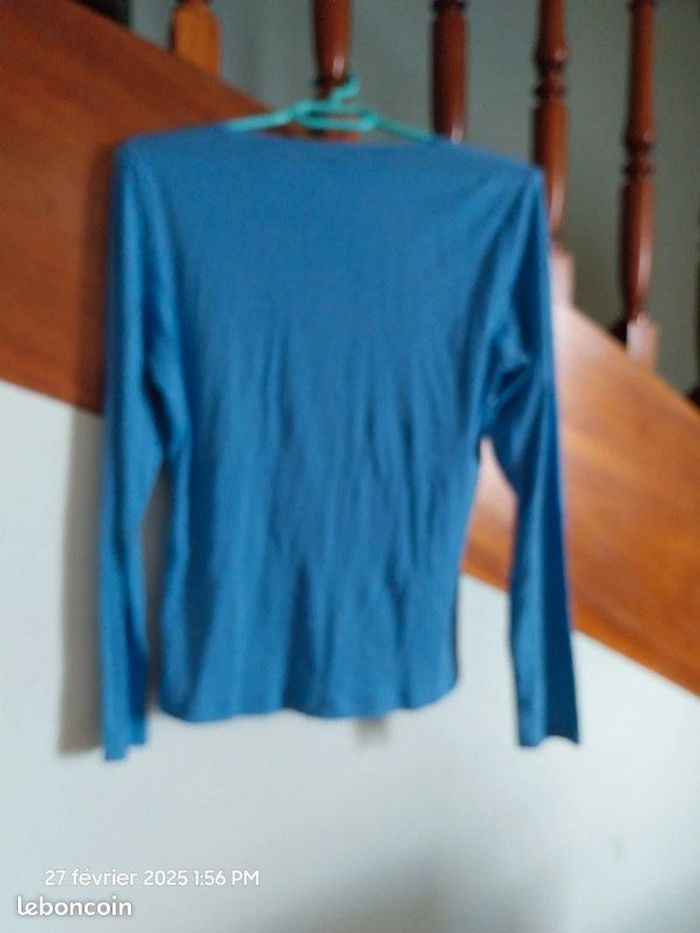 T-shirt boutonné manches longues, détail dentelle - Couleur Bleu - Taille XL - La Redoute Collection - photo numéro 6