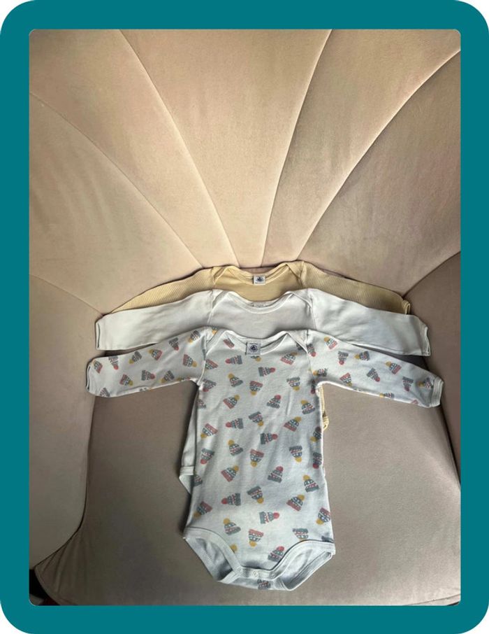 Lot 3 bodies manches longues mixte 12 mois - Petit Bateau - photo numéro 2