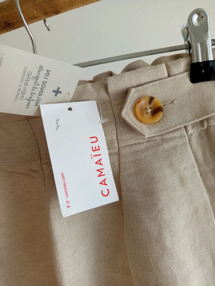 Short en lin beige taille élastique Camaïeu neuf avec étiquette - photo numéro 4