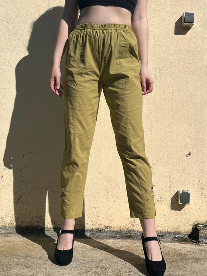 Pantalon taille haute coupe slim - vert kaki - photo numéro 2