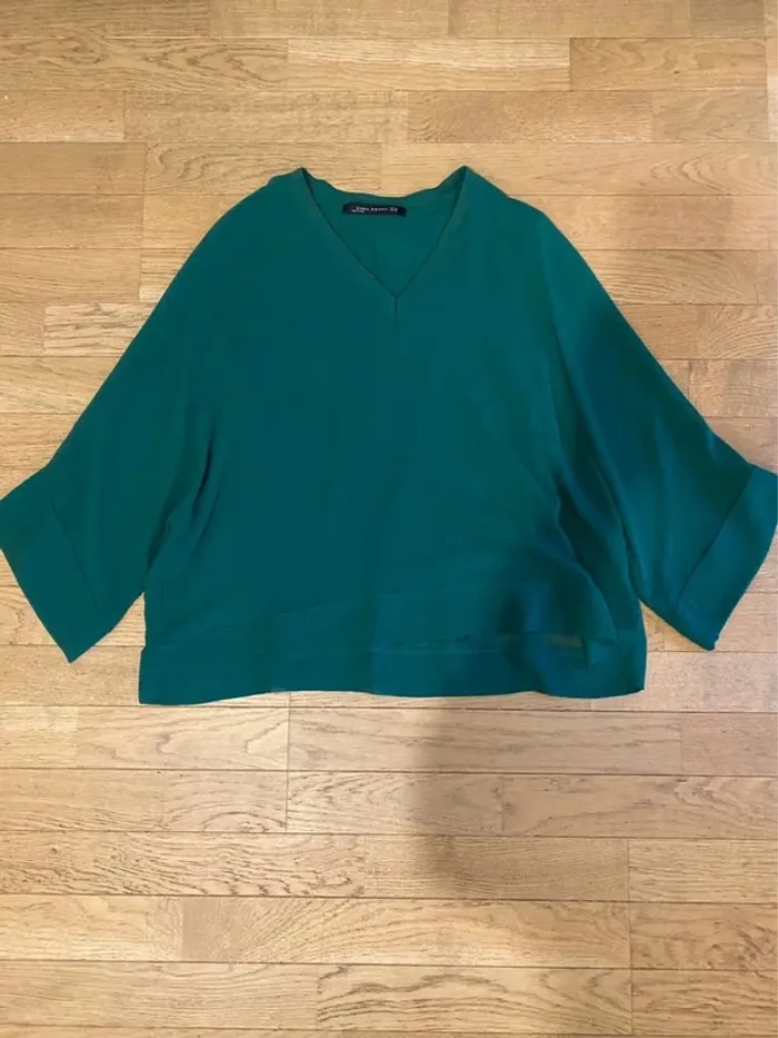 Blouse oversize verte Zara taille XS - photo numéro 2