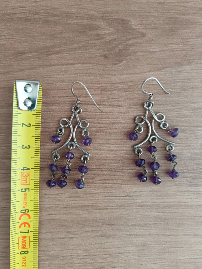 Boucles d'oreilles chandelier améthystes - photo numéro 5