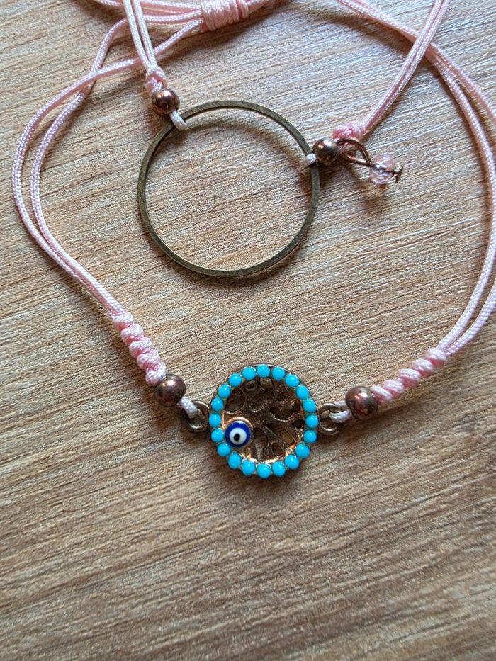 Lot de 2 bracelets rose et bronze réglables - photo numéro 3