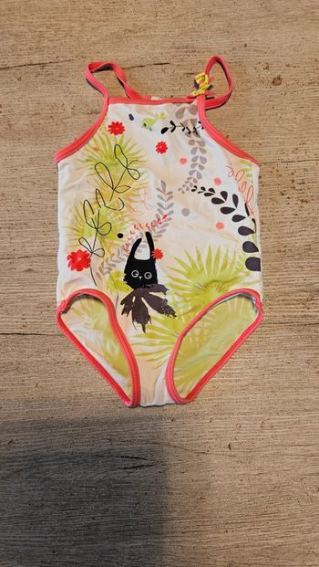 Maillot de bain fille 1 pièce blanc, fushia avec dessin, Orchestra, 18 mois