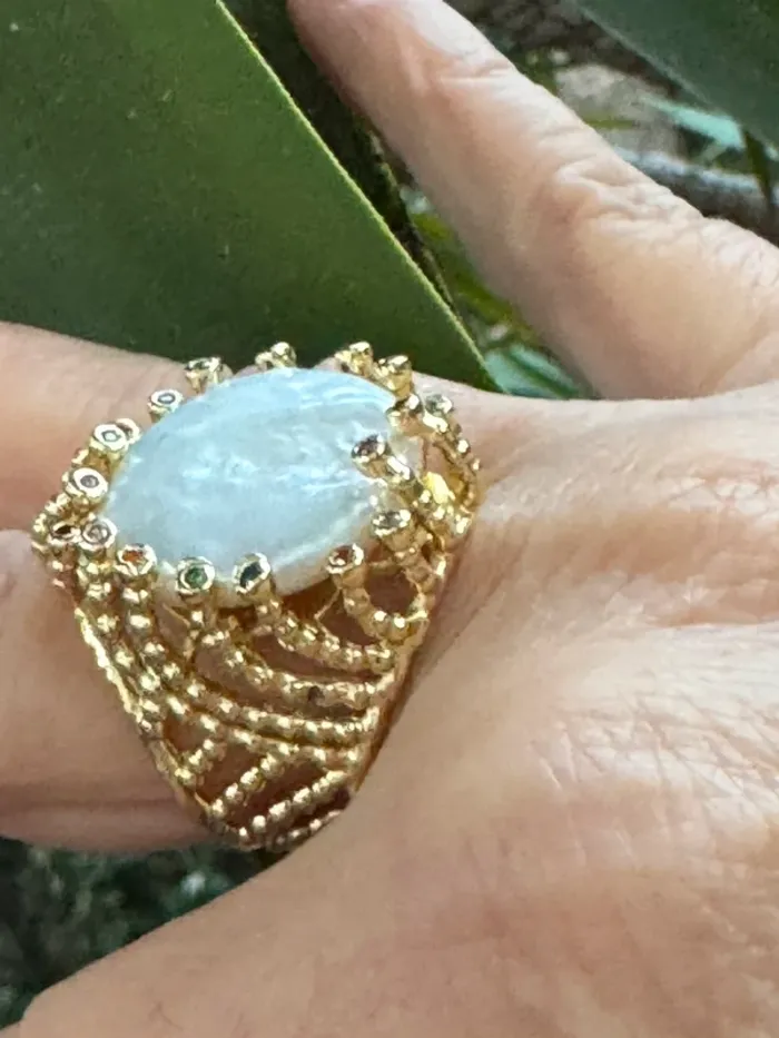 Bague habaha Paris acier inoxydable or travaillée réglable nacré et cristaux couleurs - photo numéro 2