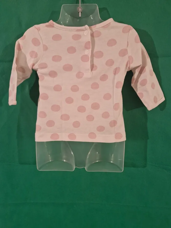 T-shirt manches longues “Life is Pink!” à pois blanc rose 3 mois Tex Baby - photo numéro 2