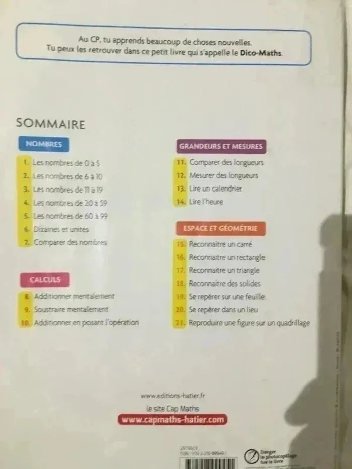 📘 Livret scolaire CP – Cap Maths – Dico Maths – Édition 2016 – Neuf - photo numéro 2