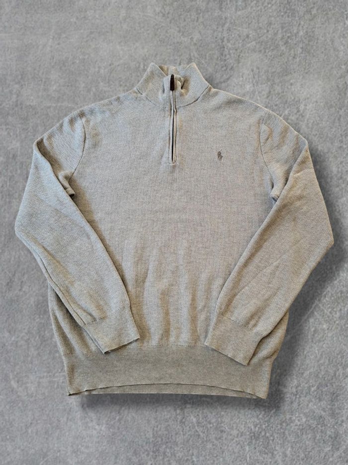 Pull quart zip Ralph Lauren gris pima cotton logo brodé gris 100% coton - XL - photo numéro 3