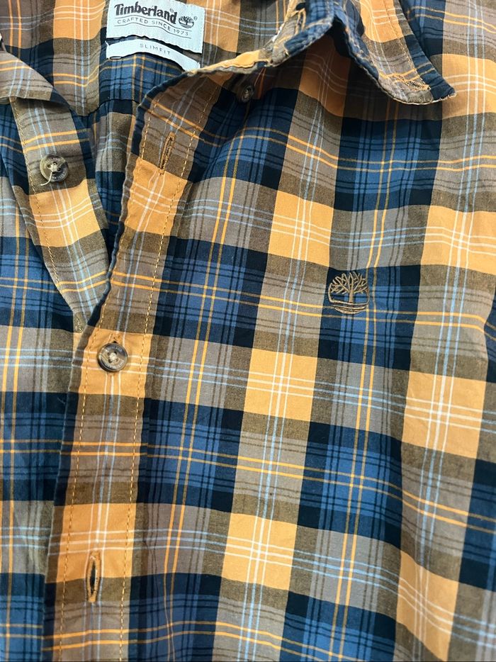 Chemise Timberland à carreaux bleu jaune - photo numéro 3
