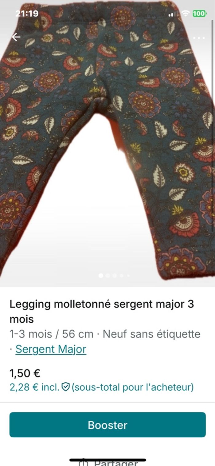 Legging molletonné sergent major 3 mois - photo numéro 3
