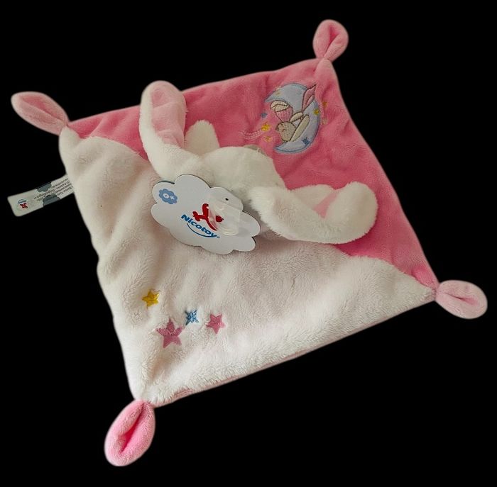 ❤️ Doudou Plat Mouchoir lapin rose Blanc Lune Simba Toys Nicotoy - photo numéro 2