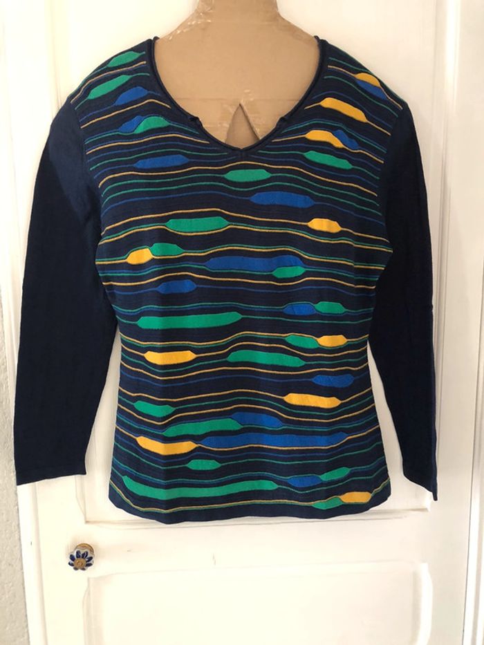 MM4- Pull vintage imprimé multicolore en coton T unique (40-44)