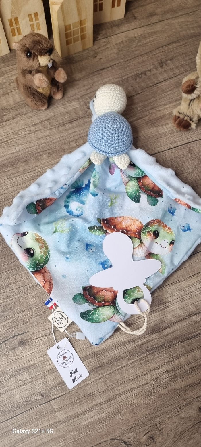Doudou tortue bleu ciel - photo numéro 3