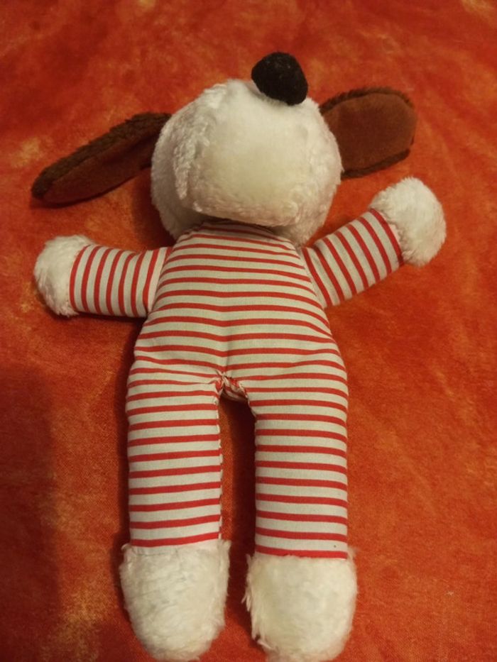 Peluche chien rayé blanc et rouge - photo numéro 3