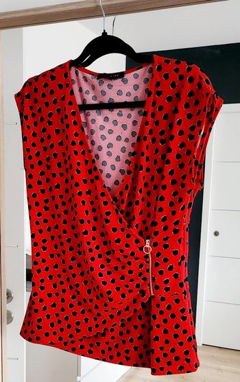 T-shirt manches courtes femme cache-coeur rouge et noir taille 44 Lola et Liza