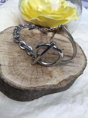 Bracelet mi jonc mi chaîne épaisse réglable cercle tige acier inoxydable argent