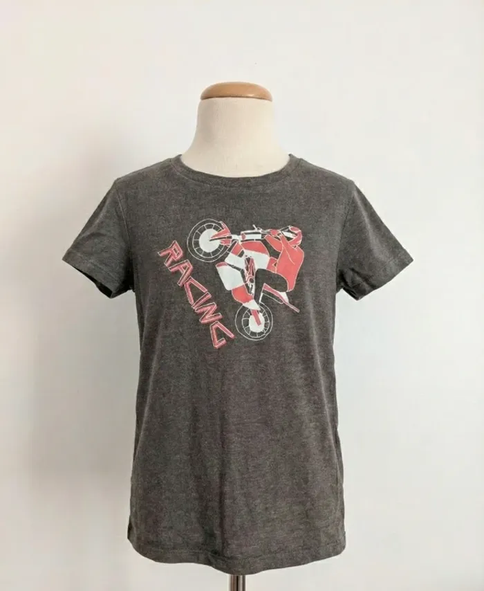 T-shirt gris motif Moto Cross "Racing" - Tex Basic - 4/5 ans