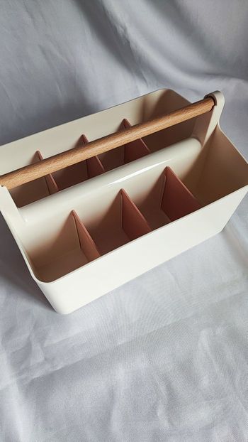 Panier de rangement polyvalent avec poignée en bois, organisateur bureau / maison 
