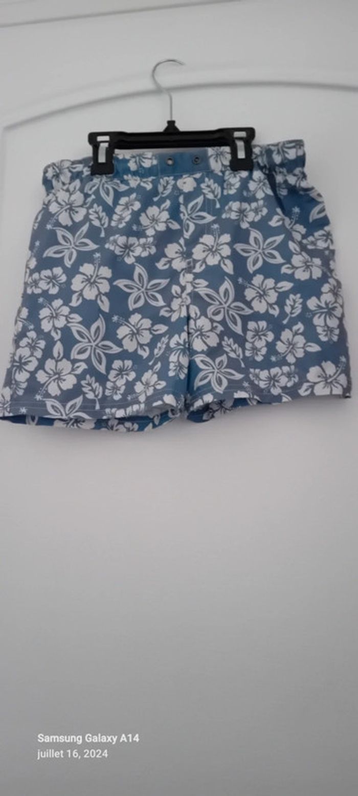Short de bain motif hawaïen bleu garçon 10 ans kihawo - photo numéro 4