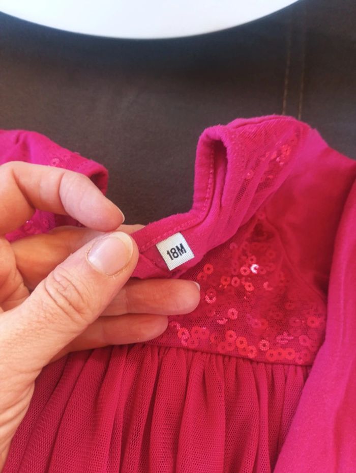 Robe de fête manches longues anniversaire mariage Noël Fille 18 mois tulle sequins - photo numéro 3