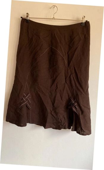 Jupe mi-longue marron taille 44 en lin