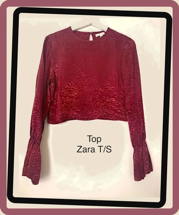 Crop Top satiné bordeaux de soirée Zara T/36