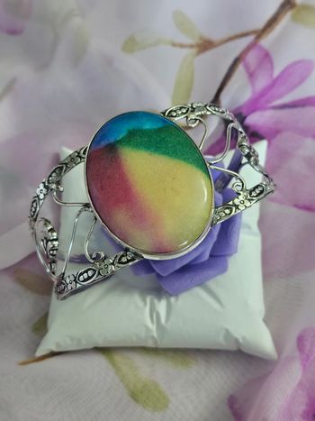 Bracelet manchette ajustable en argent sterling 925 avec pierre druzy de quartz solair