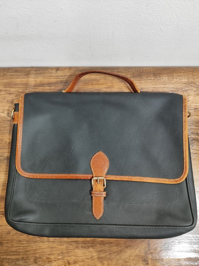 Malette porte document Longchamp vintage en cuir noir et marron - photo numéro 2