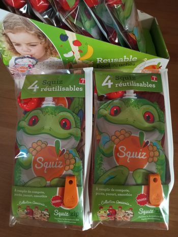 Neuf ! 2x Gourdes réutilisables Squiz 4x130ml avec squiz'zip Animaux Amazonie